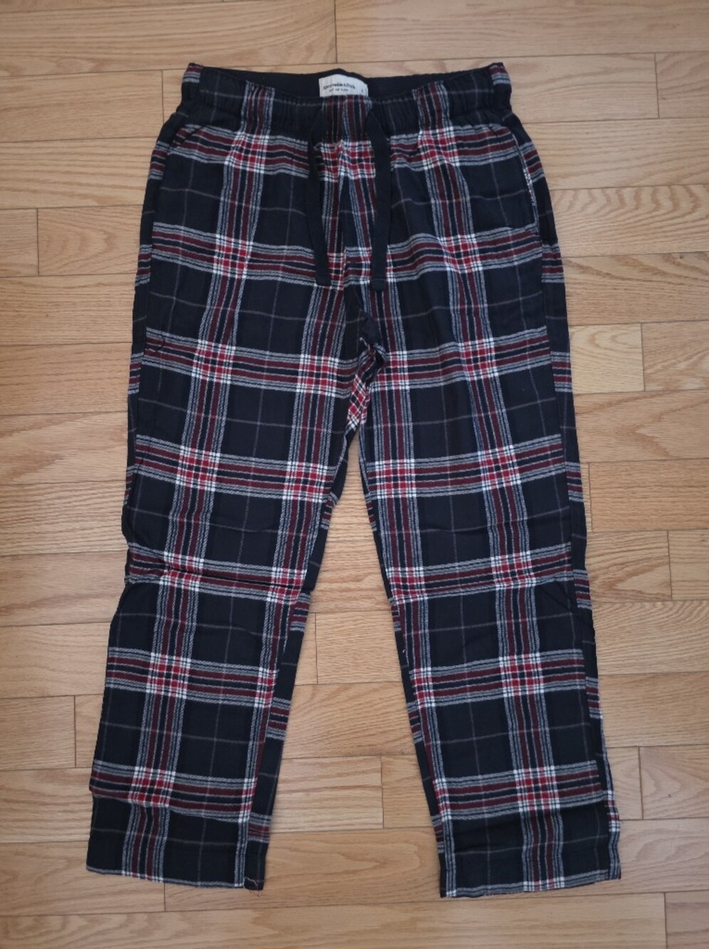 Abercrombie & Fitch Blue Plaid Sleep Pants with Drawstring Waist, Medium Short